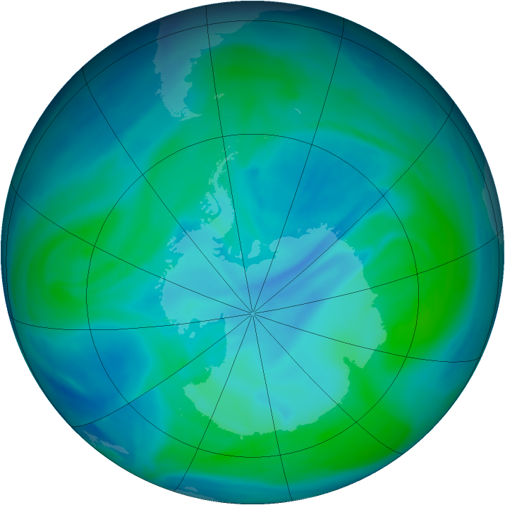 Antarctic ozone map for 13 January 2007